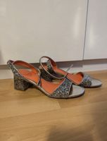 ASH Glitzer Sandalen Gr. 37 – Leder – Blockabsatz – Silber