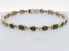 Armband 925 Silber mit grünen Steinen //i638