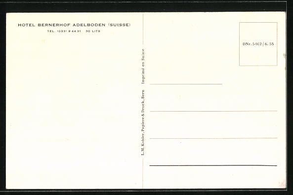 Cartoline postali: AK Adelboden, Hotel Bernerhof im Schnee – Usato da Berlin venduto da bartko-reher 1