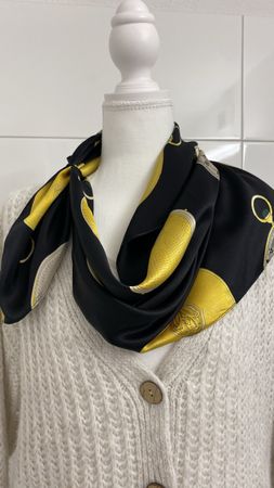 Elegantes Seidentuch mit Taschenuhren-Motiv-Schwarz/Gold