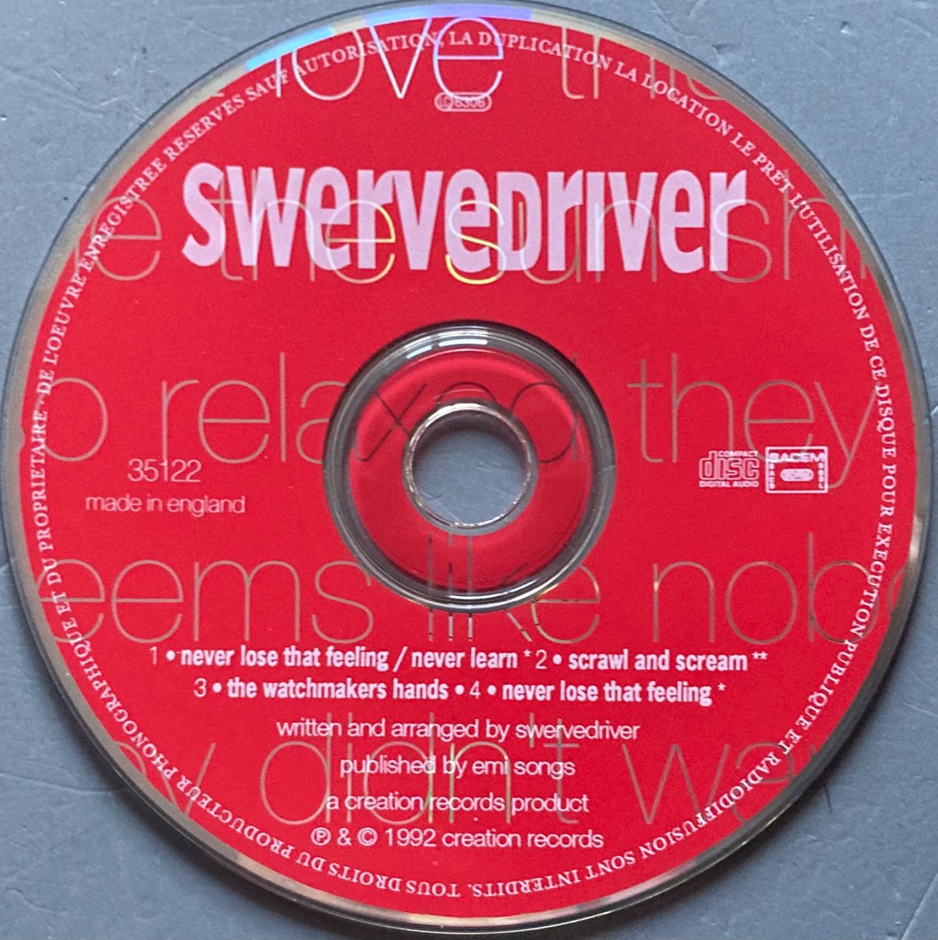 CDs: SWERVEDRIVER - NEVER LOSE THAT FEELING – D'occasion à Poliez-Pittet par Newtown-Records 1