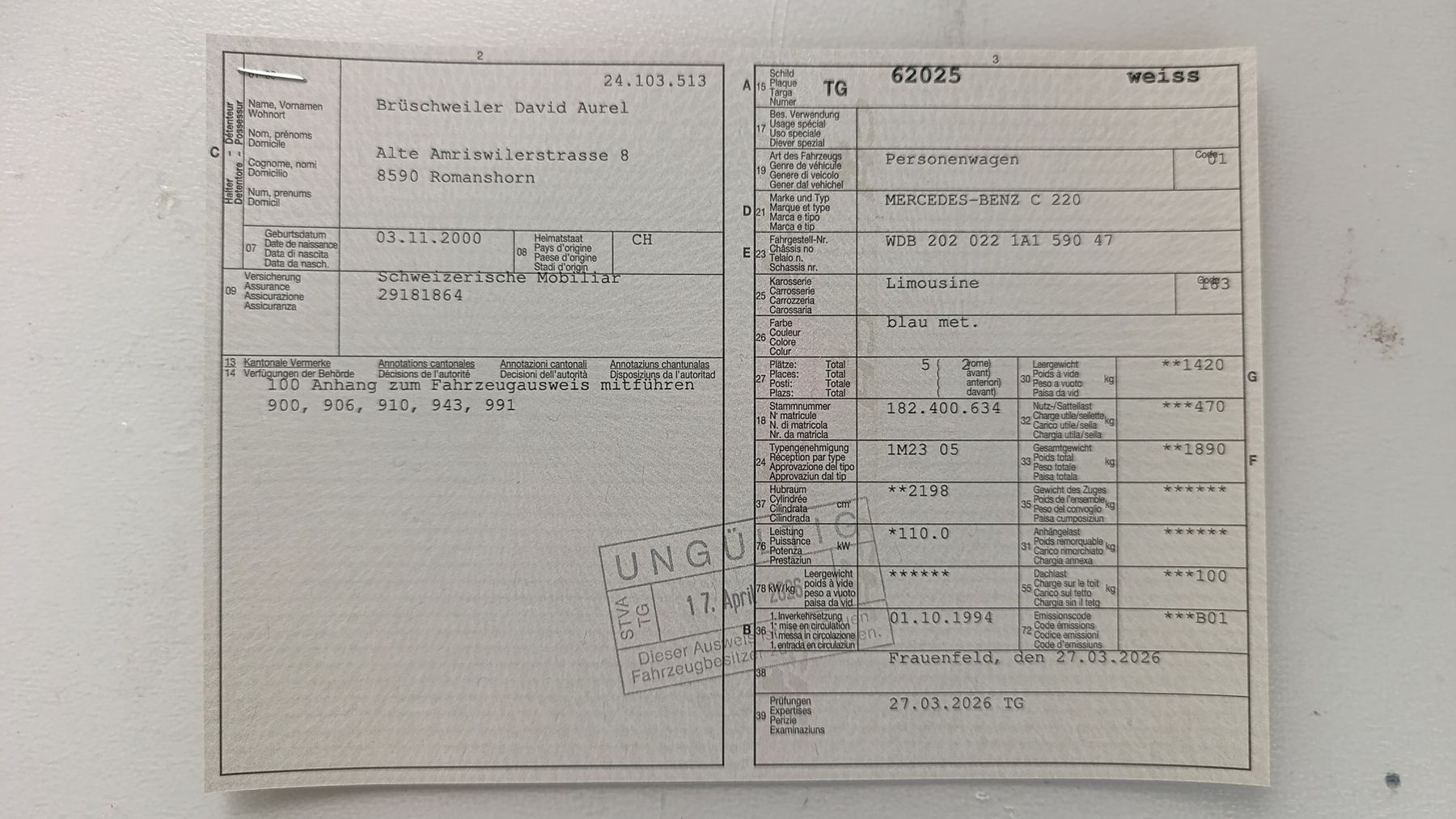 Mercedes-Benz Automobili: Mercedes C220 W202 MFK 27.3.26 – Usato da Romanshorn venduto da dav_h2lv 9