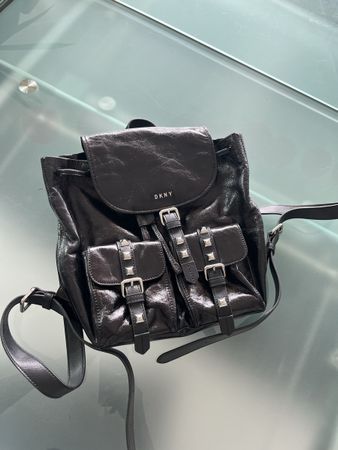 Chic DKNY Black Leather Backpack, Perfect for Autumn!