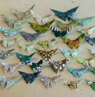 32 kleine Origami Schmetterlinge- grün/blau -Versch.Grössen