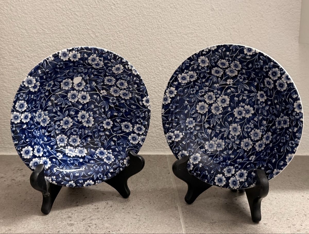 Piatti: Burleigh Ironstone Teller 2er Set Blau Weiss Sammlung – Usato da Staad SG venduto da Chirrari