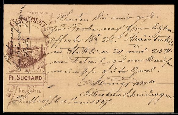 Cartoline postali: Litho Neuchâtel, Fabrique de Chocolat P – Usato da Berlin venduto da bartko-reher