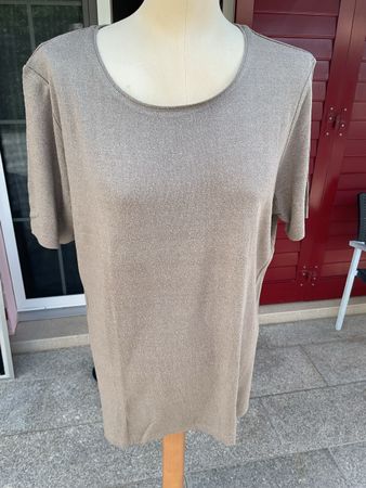 Alkena Rundhals Damen-Tshrt,XL reine Seide 100% grau braun 