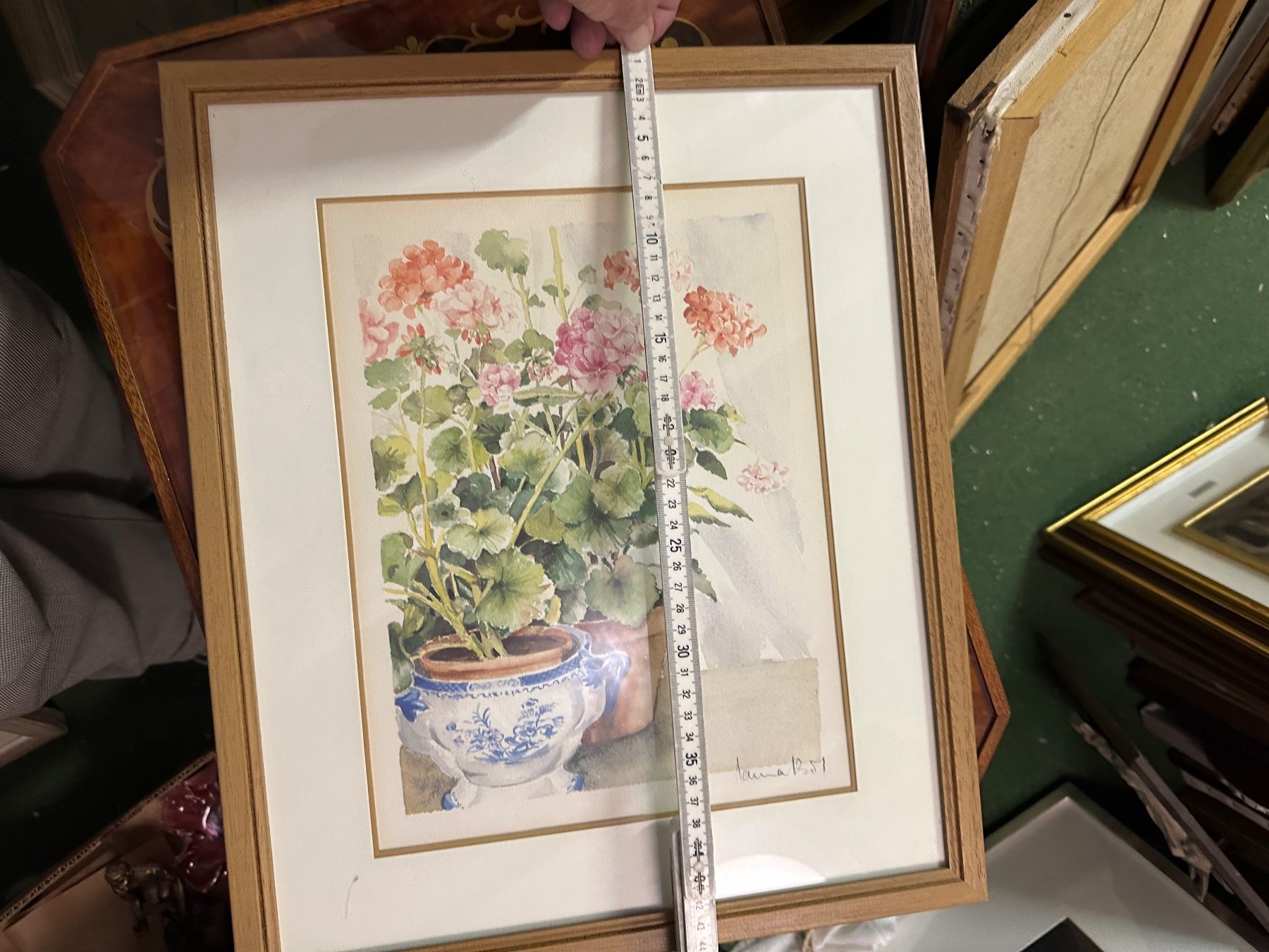 Dipinti: Aquarelle originale encadrée - Fleurs et pot – Usato da Lausanne venduto da artnouveau04 7