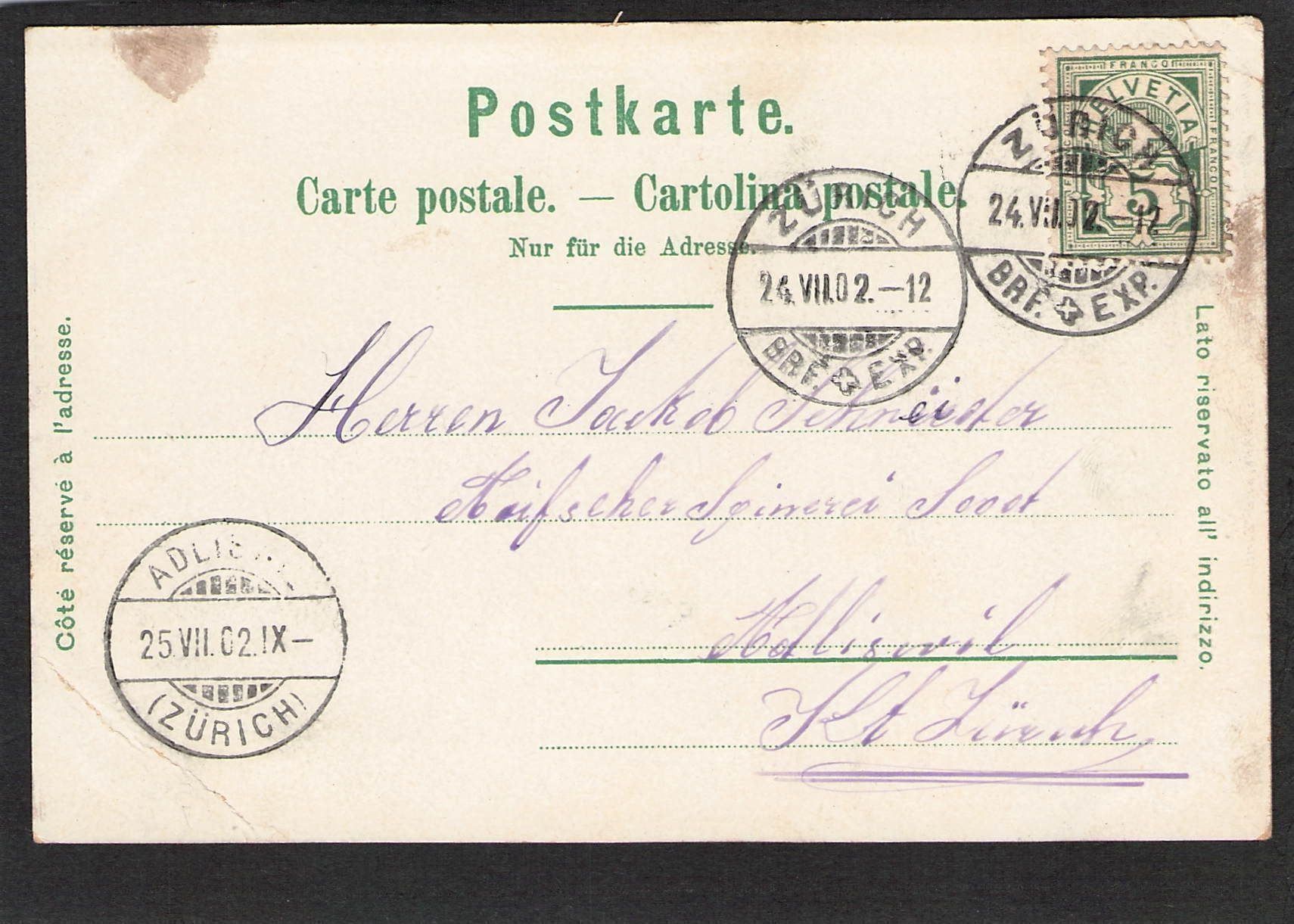 Cartoline postali: AK- Litho Basel , 3 Bild , 1902 – Usato da Reichenburg venduto da Pipo-67 1