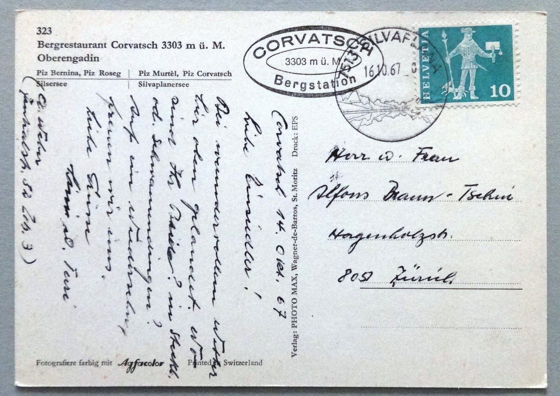 Cartoline postali: Corvatsch - Oberengadin – Usato da Fétigny venduto da Billy2miny 1