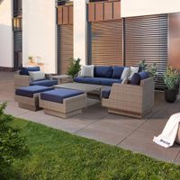 Rattanlounge MELBI inkl. Abdeckung - Hellgrau