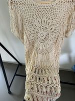 Crochet Tunic Beige Boho Fringe Tassels One Size New