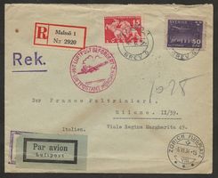 Flugpost Schweiz 1934 Malmö München Zürich Mailand Luftpost