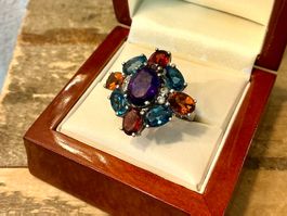 VINTAGE RING STERLING 925 BUNTE EDELSTEINE, GR.56