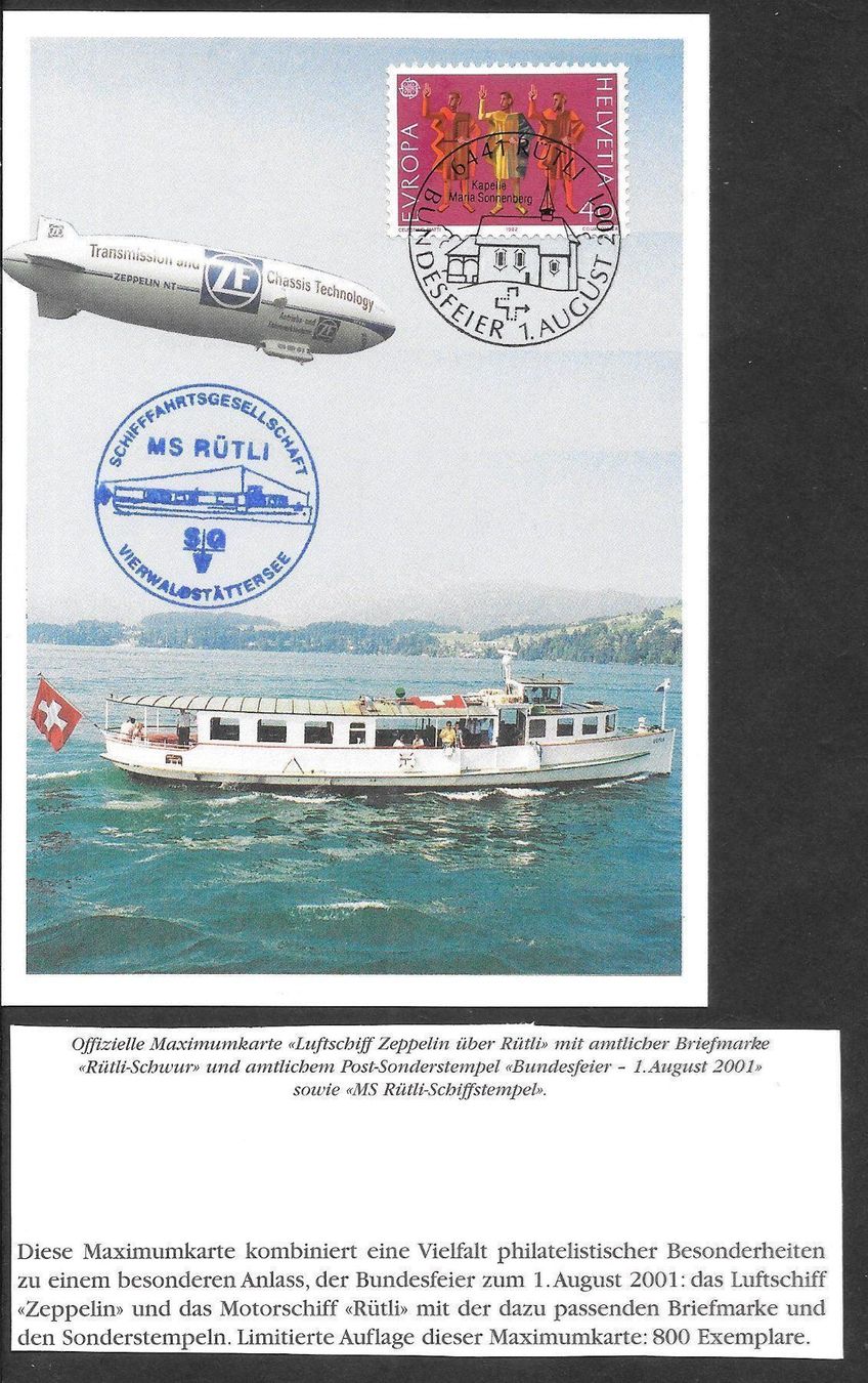 Tutti i francobolli: Maximumkarte 670 Zeppelin über Rütli 1.8.2001 Schiffsstempel – Nuovo (secondo la descrizione) da Olten venduto da clotaldi