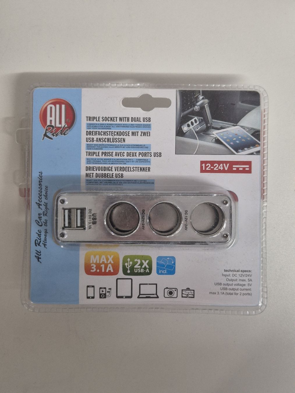 Stecker: All Ride Dreifachsteckdose mit USB, 12-24V, Neu – Neu und originalverpackt aus Möhlin von ire_526p