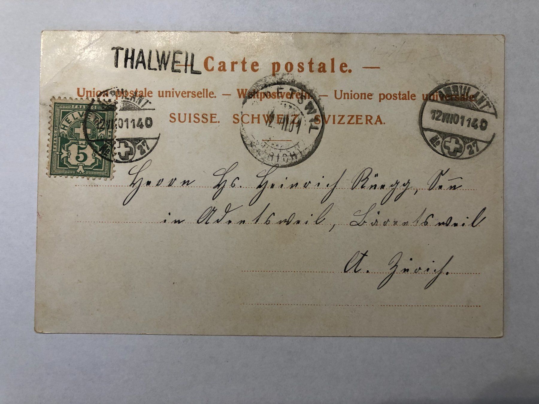 Ansichtskarten: Gruss aus Thalweil 1901 – Gebraucht aus Pfäffikon ZH von Waltoversand 1