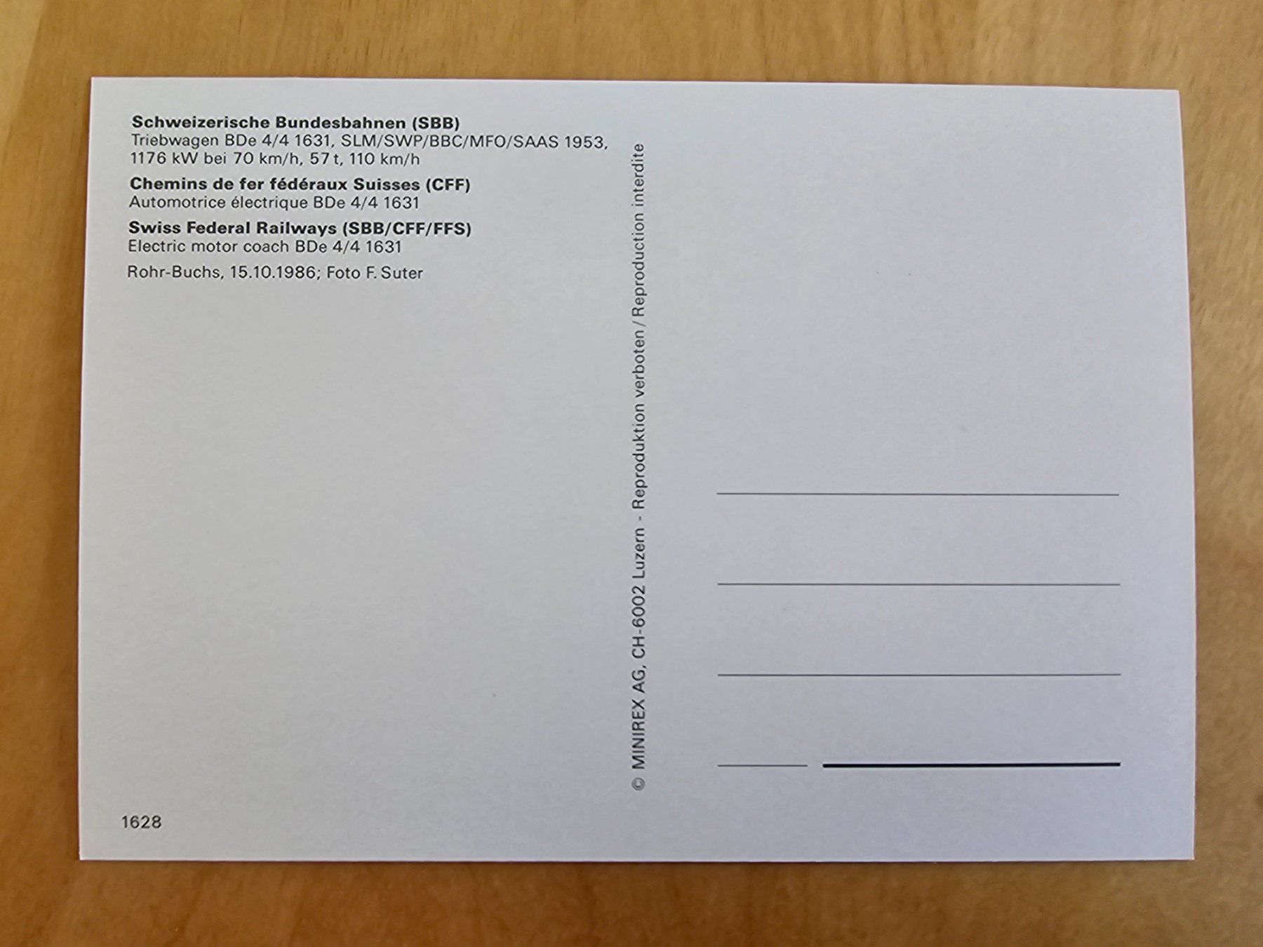 Cartoline postali: Postkarte SBB Triebwagen BDe 4/4 1631 – Nuovo (secondo la descrizione) da Matten venduto da MEFEZ 1