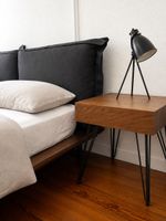 Wooden bed frame and two matching side tables 