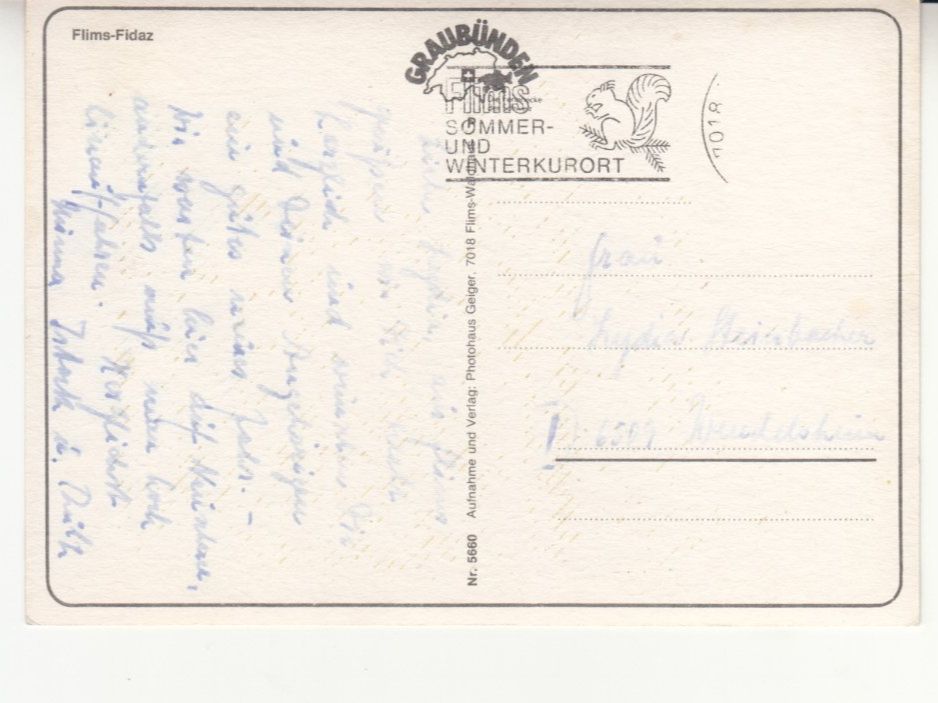 Ansichtskarten: Flims Fidaz ca. 1970 – Gebraucht aus Bürglen TG von StampGraf 1