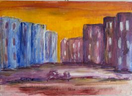 Maria Fischer Walpen, Acryl, Farbige Häuser,  expressiv