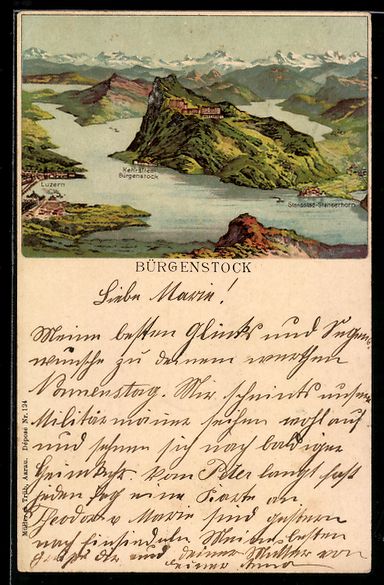 Cartoline postali: Litho Luzern, Bürgenstock, Panorama mit – Usato da Berlin venduto da bartko-reher