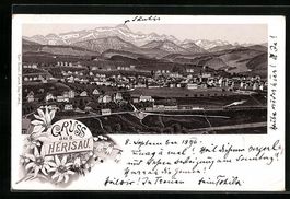 Litho Herisau, Ortsansicht gegen Säntis