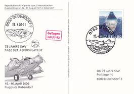 Tag der Aerophilatelie 2000 (Dübendorf), Sonderflug auf Kte.