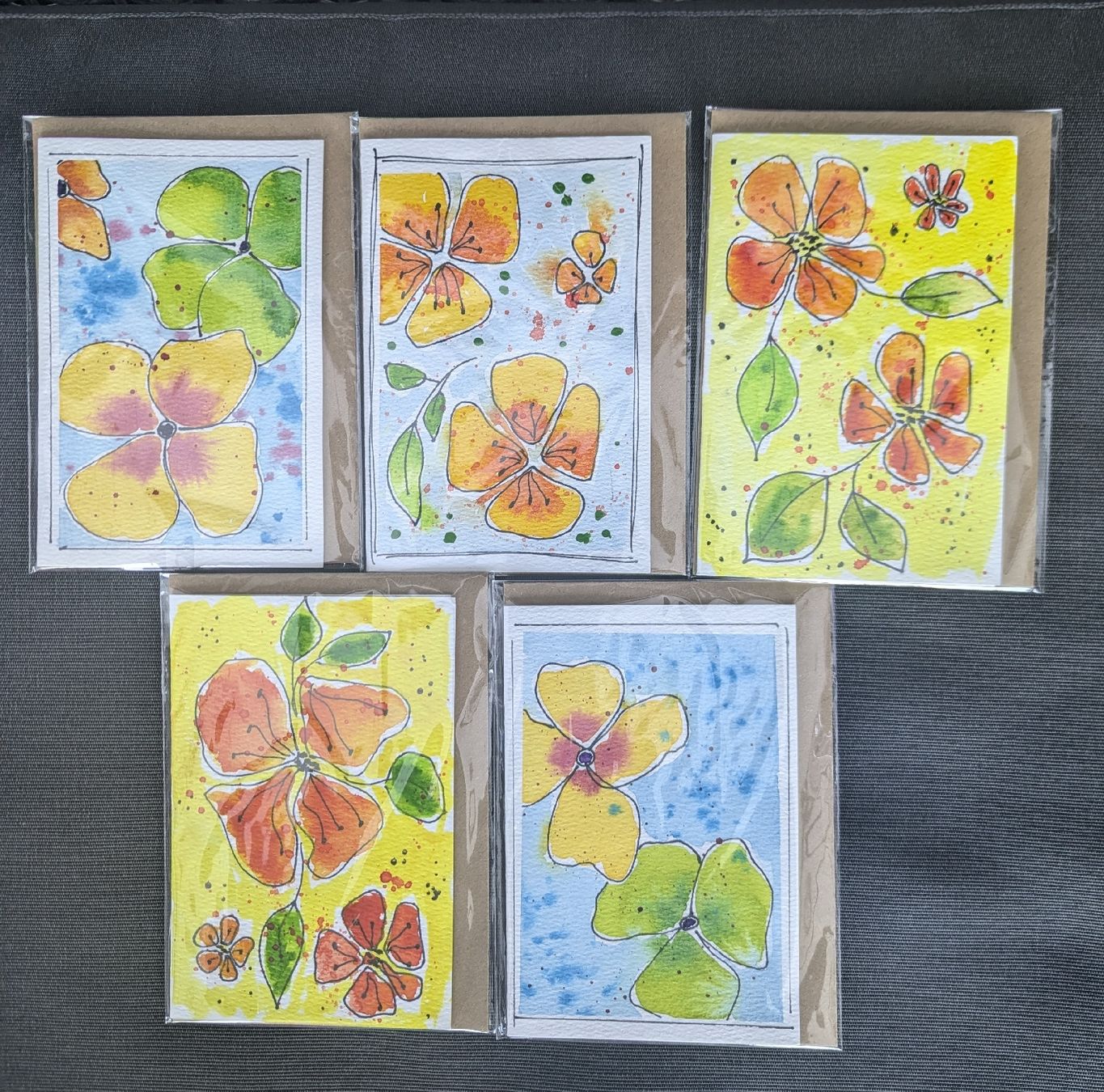 Cartoline: 5 Grusskarten, Aquarell, Handgemalt, mit Couverts – Nuovo e nell'imballaggio originale da Winterthur venduto da Bigeasy 1