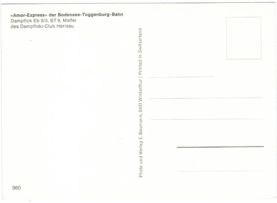 Cartoline postali: AK "Amor-Express" der Bodensee-Toggenburg-Bahn – Usato da Zürich venduto da Tolima194 1