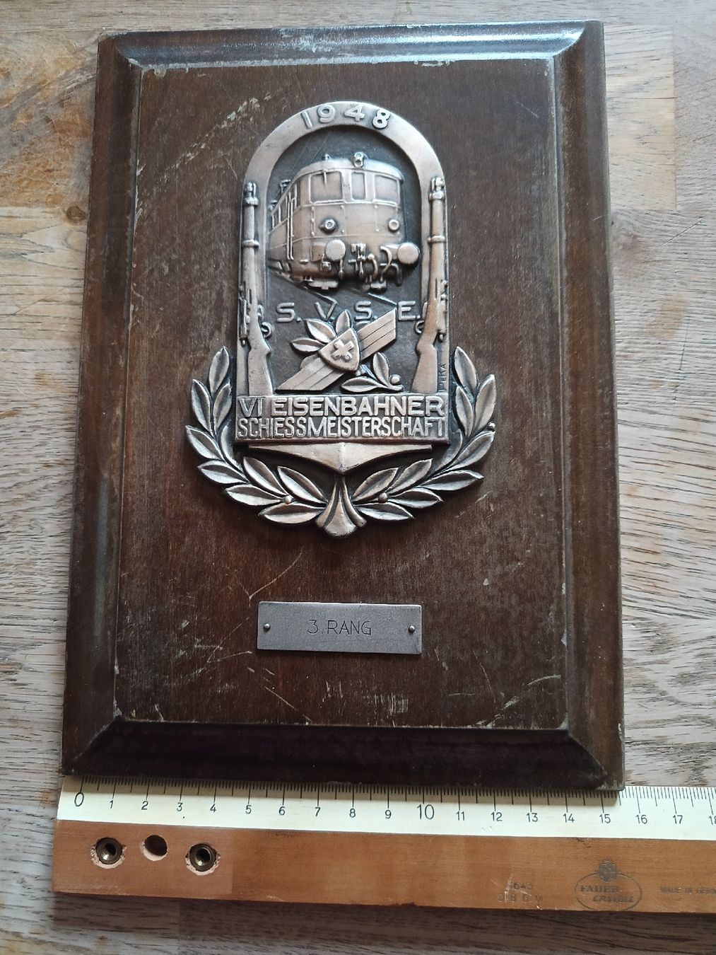 Medaillen: Plaque  Eisenbahner Schiessmeisterschaft 1948 train Bahn – Gebraucht aus Bex von Canouille