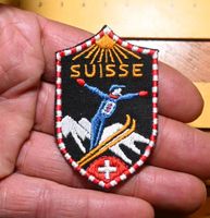 VTG Badge SUISSE Skispringer ST. GALLER STICKEREI klein schw