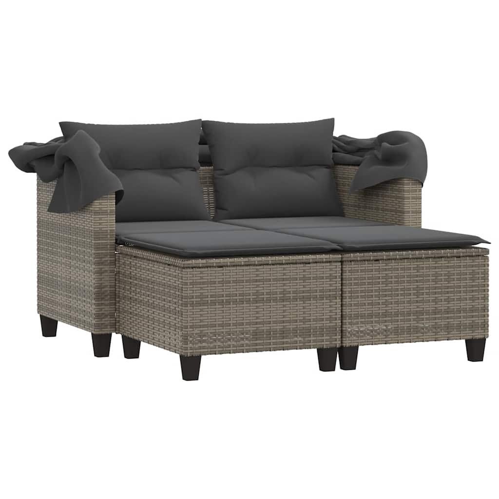 Sedie a sdraio: Gartensofa 2-Sitzer mit Dach und Hockern Grau Poly Rattan – Nuovo e nell'imballaggio originale da Zug venduto da Cheap-Shop 1