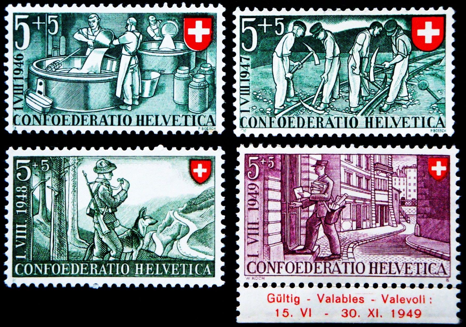 Tutti i francobolli: 1946-49 : Alte Berufe, siehe Text, postfrisch # 30,34,38,42 – Nuovo e nell'imballaggio originale da Thun venduto da ck387