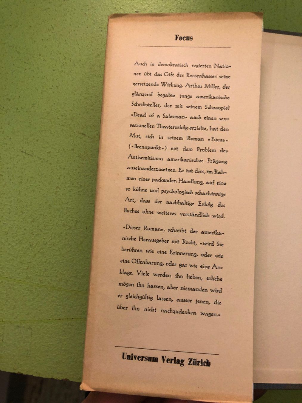 Bücher: Arthur Miller: Focus – Gebraucht aus Zürich von allp 2