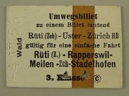 BILLET, FAHRKARTE UMWEGSBILLET ZU RÜTI USTER ZÜRICH 1953