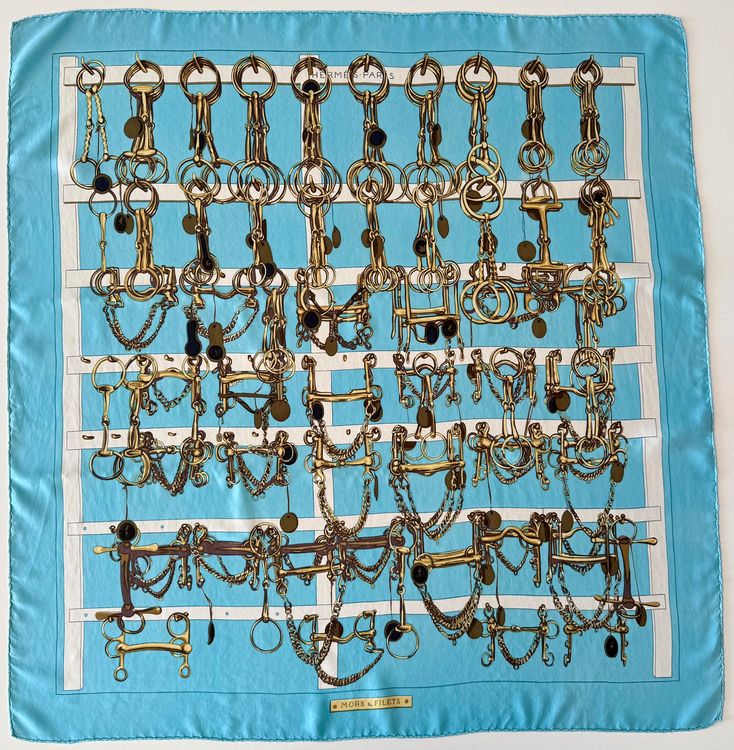Grand Foulard Vintage JL Scherrer Paris - Motif Selles Et Mors équitation - Rouge