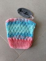 Handgestrickter kurzer Pullover Gr. 54 Rosa/Blau/Türkis Neu
