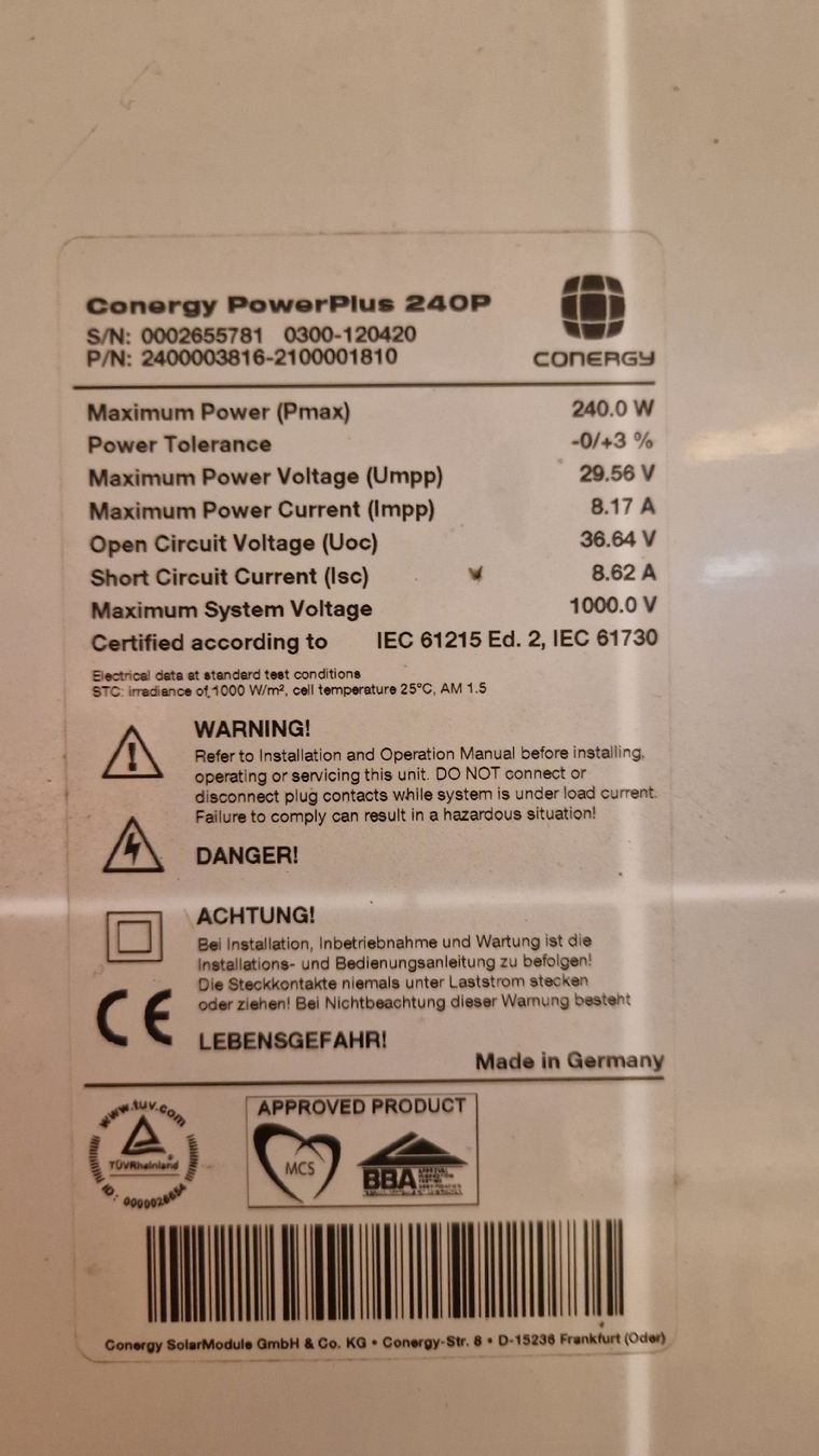 Dispositivi a energia solare: Conergy PowerPlus 240W Solar modul – Usato da Winterthur venduto da simonc_95 3