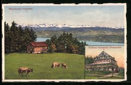 Pfannenstiel, Berghütte vor Bergpanoram