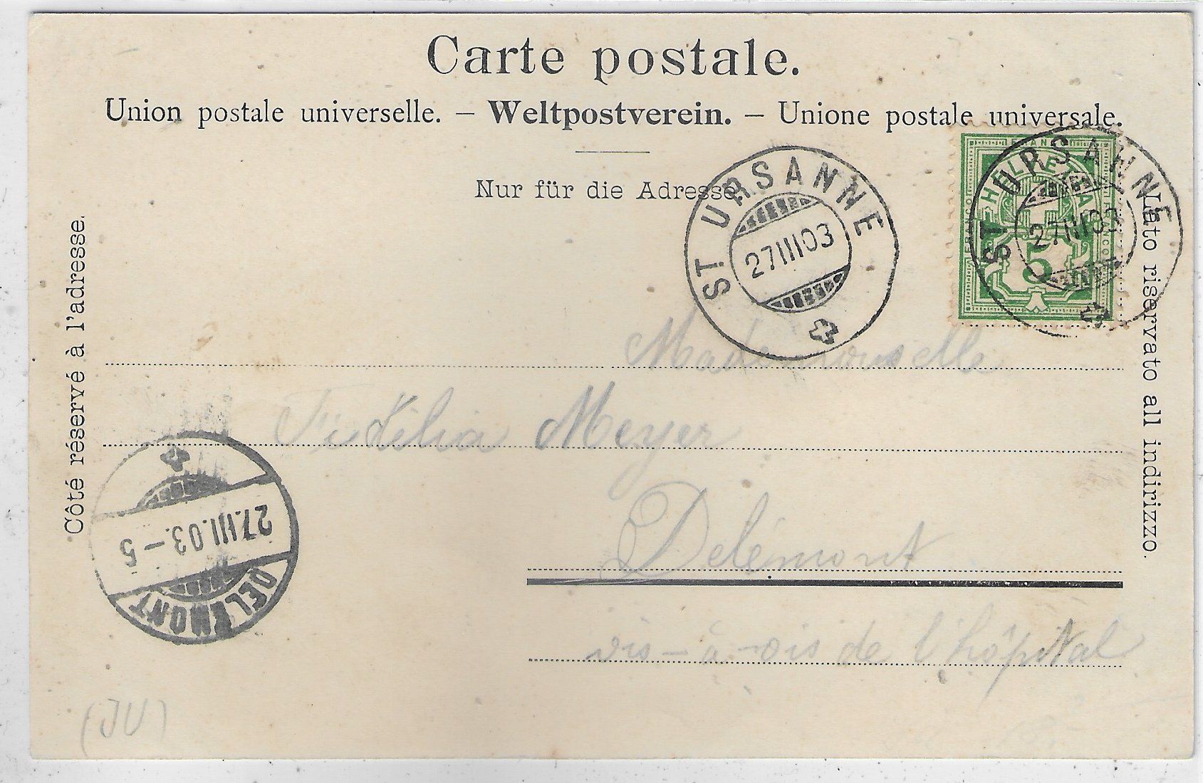 Ansichtskarten: St. Ursanne - Dorfpartie 1903 – Gebraucht aus Ettingen von Kartenplanet 1