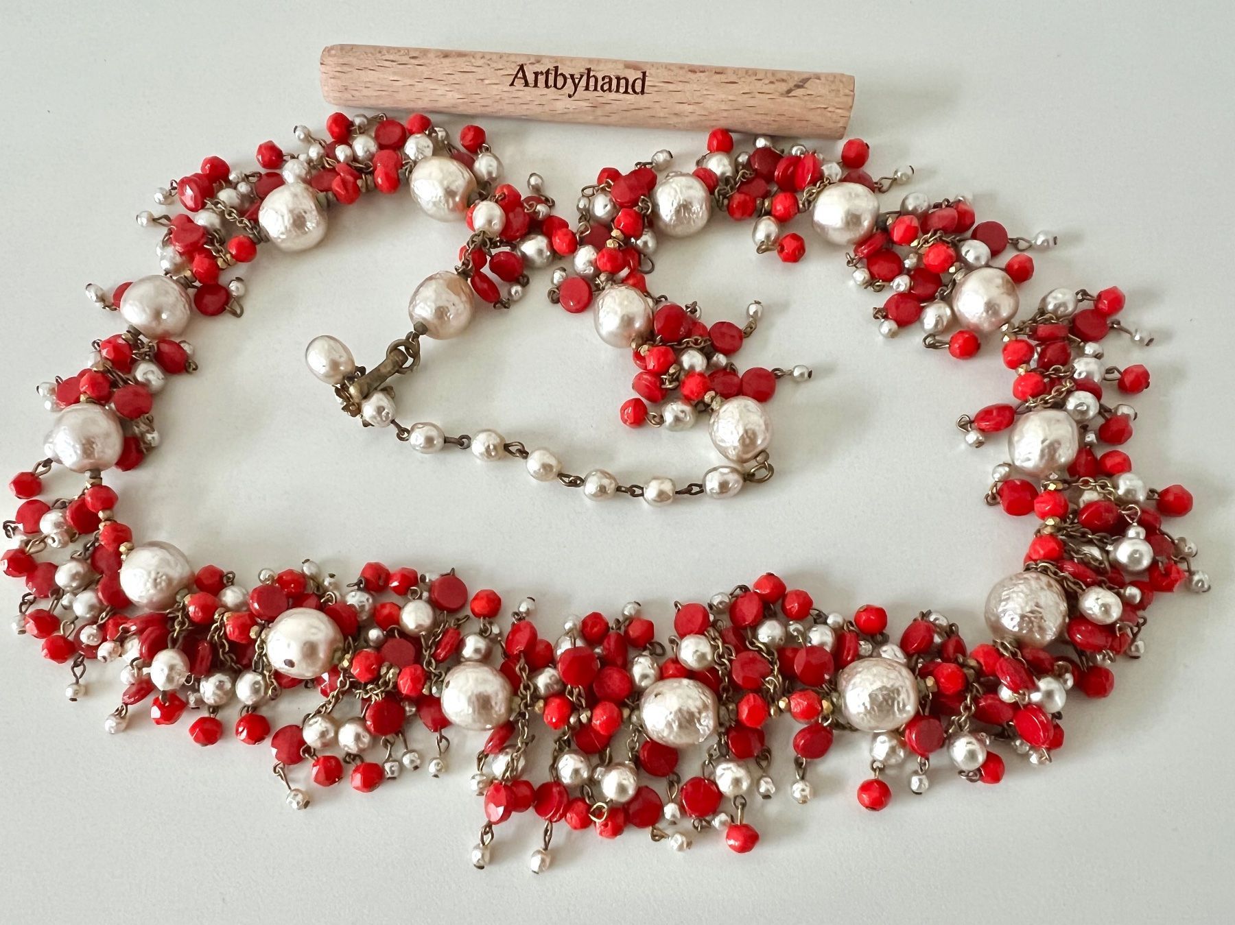 Colliers: Pilgrim Statement Kette Glasperlen Rot Silber 60 cm – D'occasion à Ruswil par artbyhand 1
