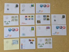 14 Ersttagsumschläge FDC Schweiz aus dem Jahr 2000, top