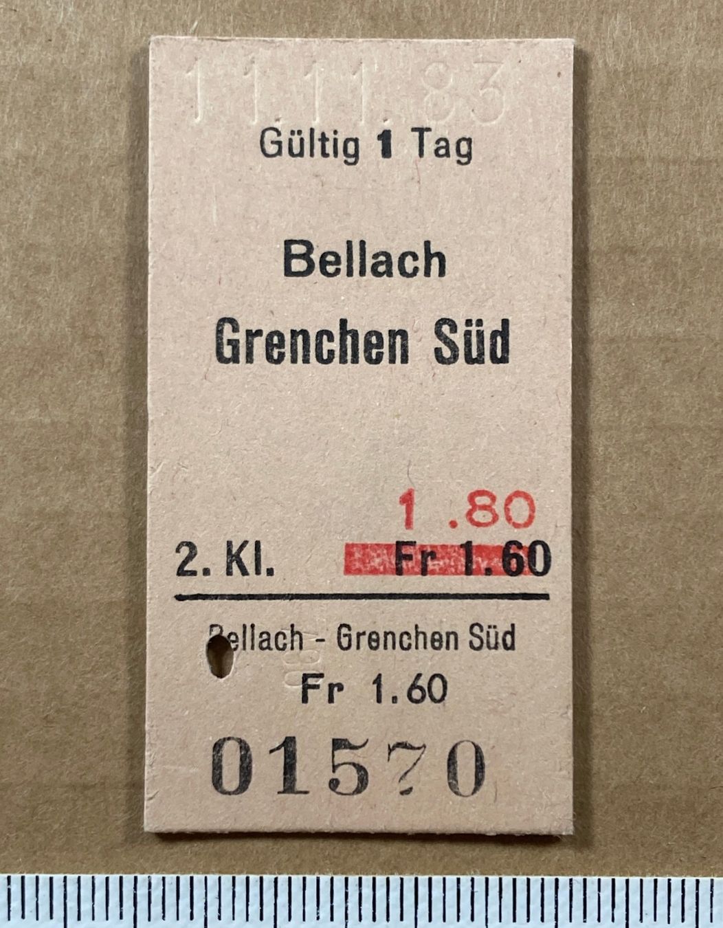 Biglietti: Bellach - Grenchen Süd, altes Bahn Billett, 11.11.1983, SBB – Usato da Lenzburg venduto da fh1