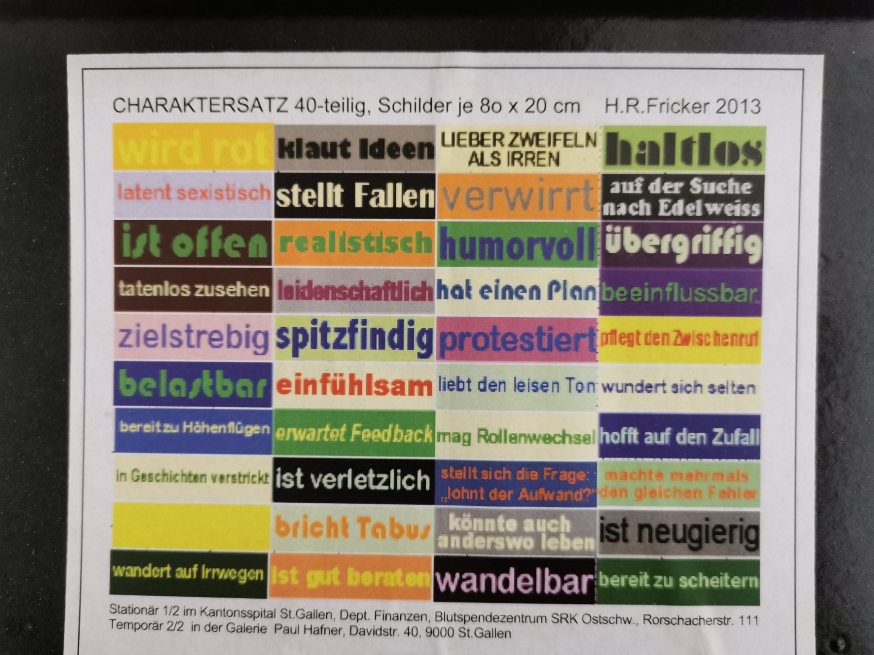 Insegne: Tafel aus Charaktersatz – Usato da Flawil venduto da Stiftung_Tosam 1