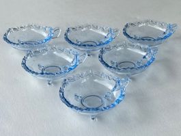 6 Dessert-Schalen, Glas, Muster handgeschliffen, 50'er Jahre