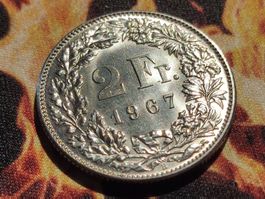 2 Franken 1967, Silber, Unz-Stgl.