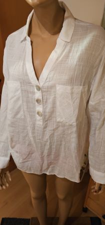 MNG Tunika Leinen Bluse Weiss, Gr. L, Sommer Look, Top Zusta