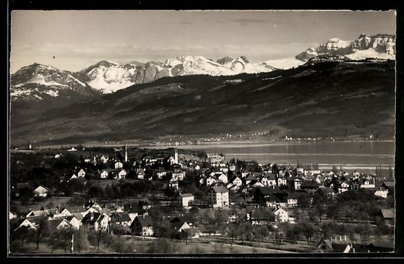 Cartes postales: Männedorf, Ortsansicht gegen die Alpen – D'occasion à Berlin par bartko-reher