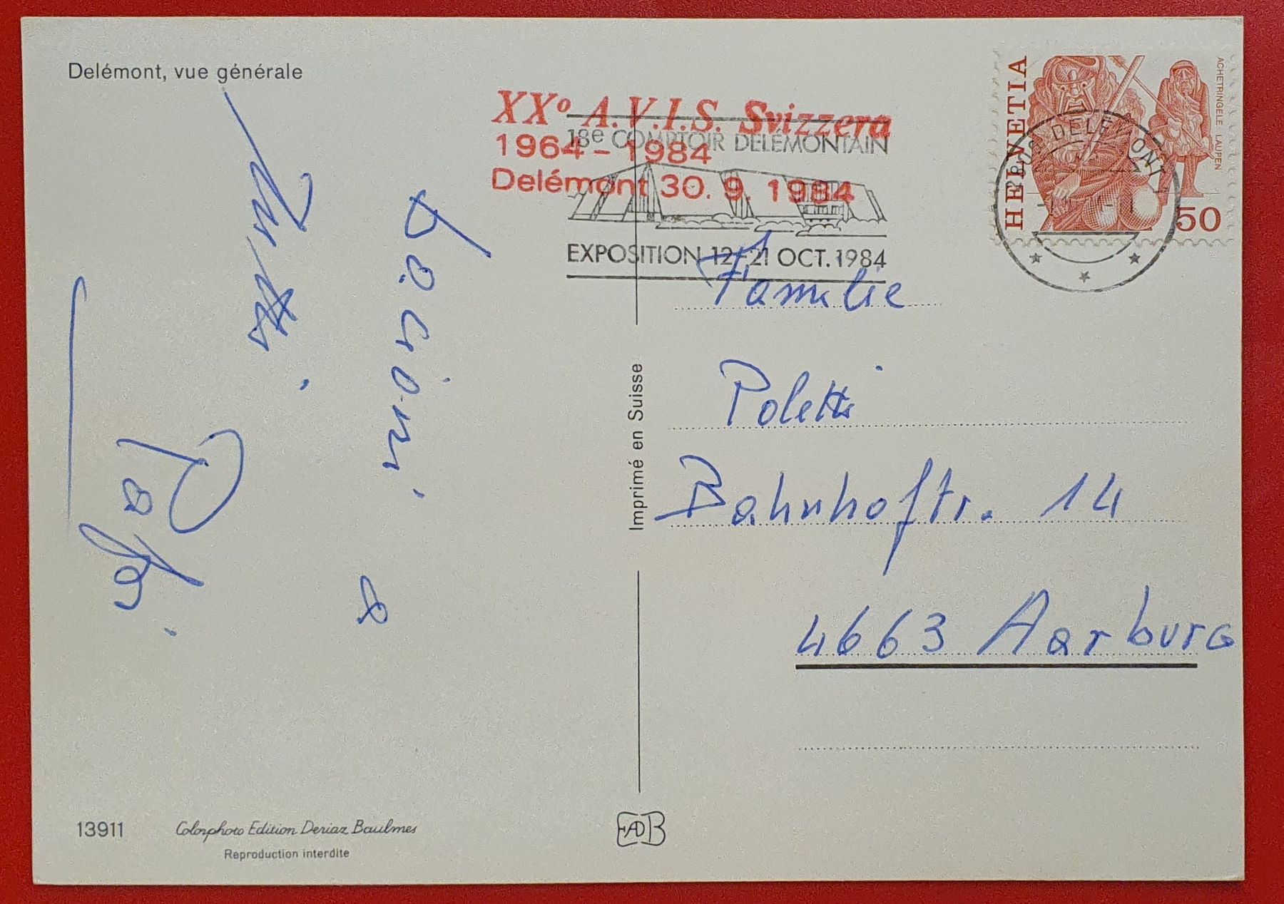 Cartoline postali: Delemont 1984 - vue Générale – Usato da Kreuzlingen venduto da Rschweiz1 1